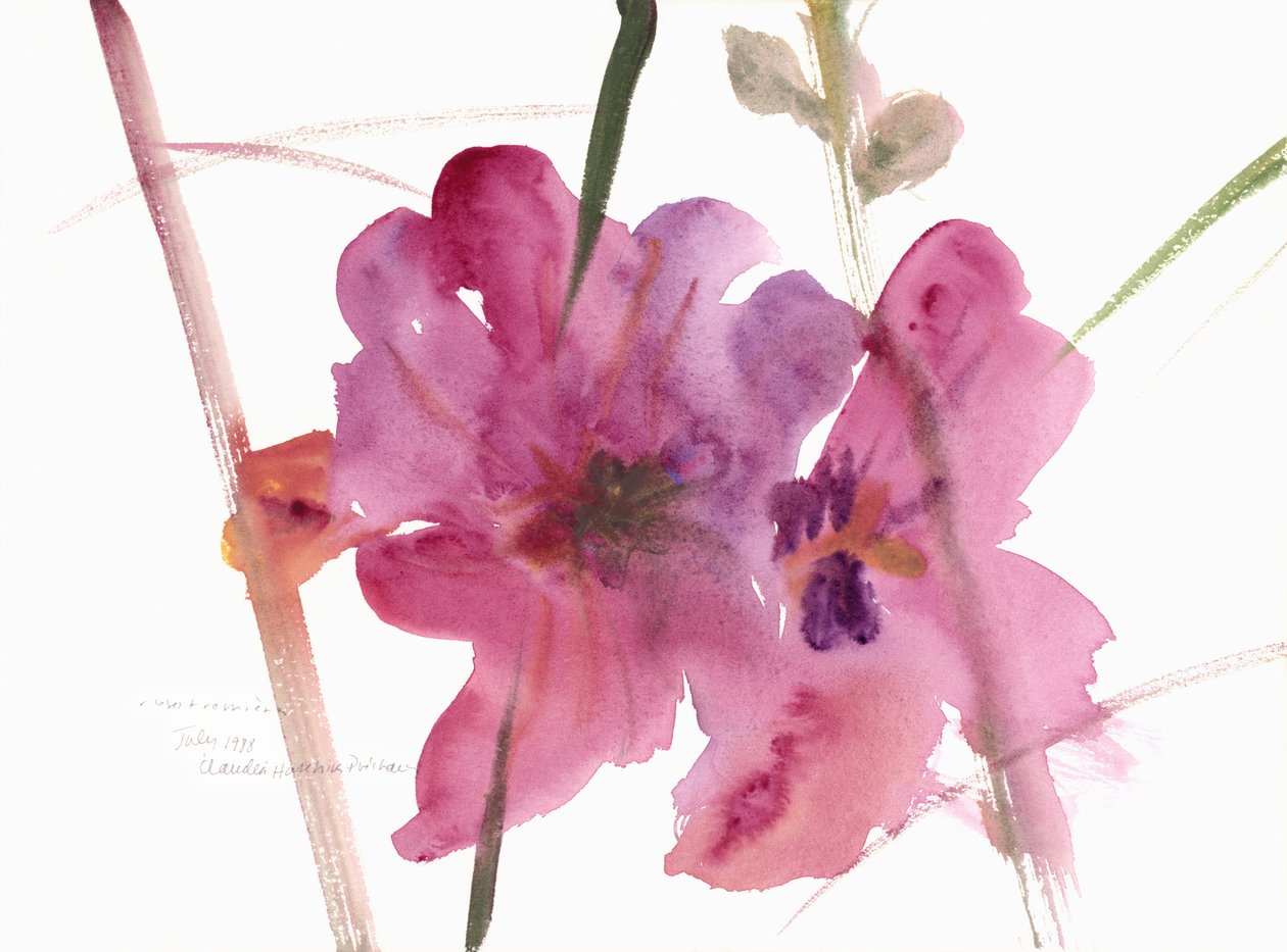 Hollyhocks, 1988 (akvarell) alkotó: Claudia Hutchins Puechavy