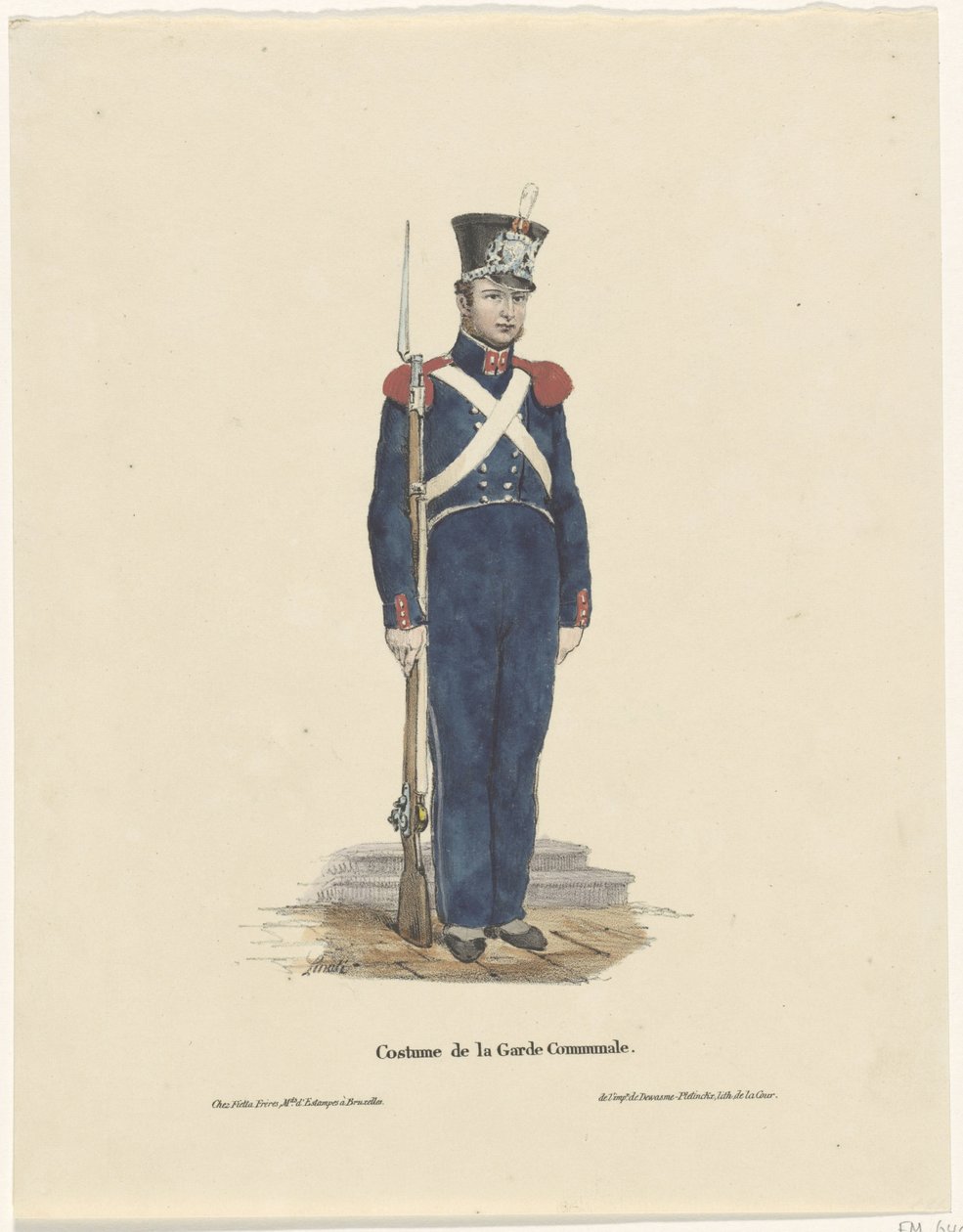 Belga íjász, 1830 Costume de la Garde Communale (cím a tárgyon) alkotó: Claudio Linati