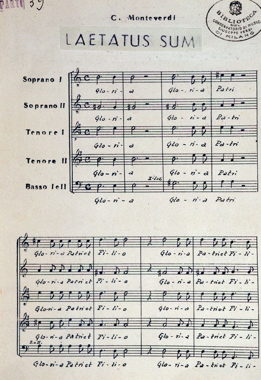 Monteverdi Dixit dominus partitúrája alkotó: Claudio Monteverdi
