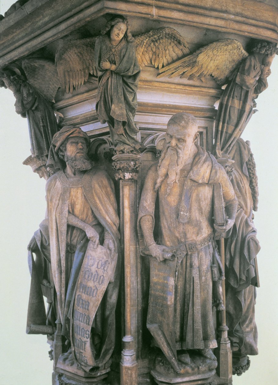 Dániel és Ézsaiás vitában, Mózes kútjának hatszögletű talapzatáról, 1395-1404 alkotó: Claus and Malouel, Jean Sluter