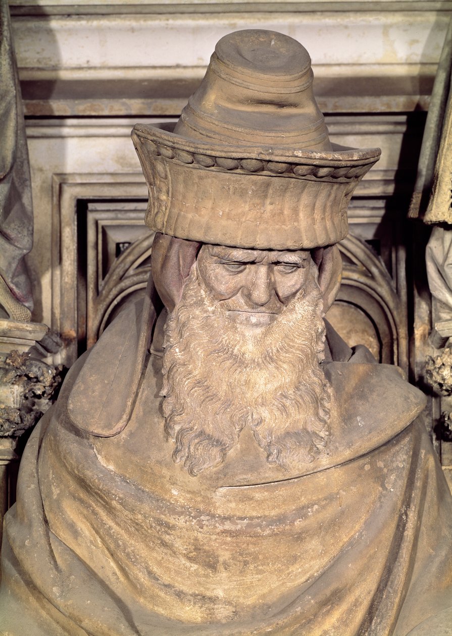 Zakariás, részlet a Mózes-kút hatszögletű talapzatáról, 1395-1404 alkotó: Claus and Malouel, Jean Sluter