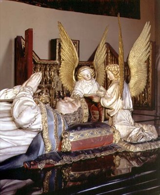 Részlet a képmásról és két angyalról, Merész Fülöp, Burgundia hercege (1342-1404) sírjából, Jean de Marville (ur. 1389), Claus Sluter (megh. 1405/6) és Claus de Werve (c. .1380-1439), a champmoli kolostor számára készült alkotó: Claus and Marville Jean de Sluter