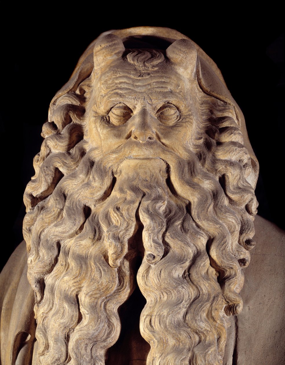 Flamand gótikus művészet: Mózes próféta. a talapzat részlete Dániel, Zakariás, Ézsaiás, Mózes, Jeremiás és Dávid ábrázolásával, Claus Sluter (1350-1406) által, aki Mózes Puitsaként (vagy a próféták kútjaként) ismert alkotó: Claus Sluter