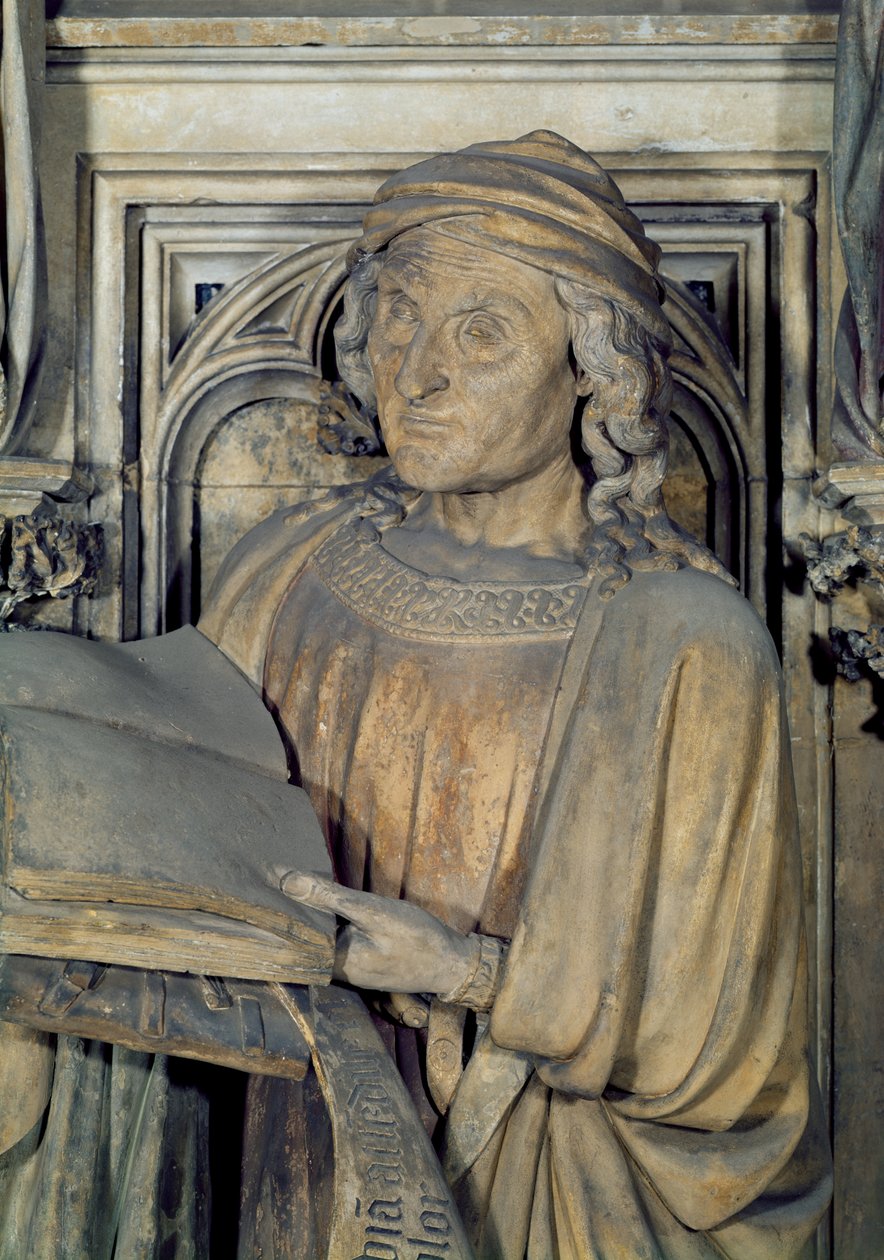 Jeremiás, az egyik próféta részlete a Mózes-kút hatszögletű talapzatáról, 1395-1404 kő alkotó: Claus and Malouel, Jean Sluter