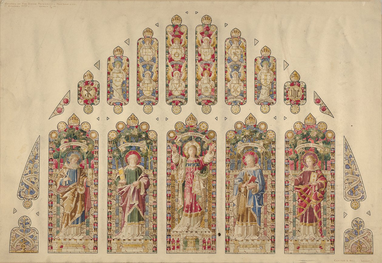 Tervezés több táblás ólomüveg ablakhoz, Isteni Atyaság temploma, New York, 1898 körül. alkotó: Clayton and Bell