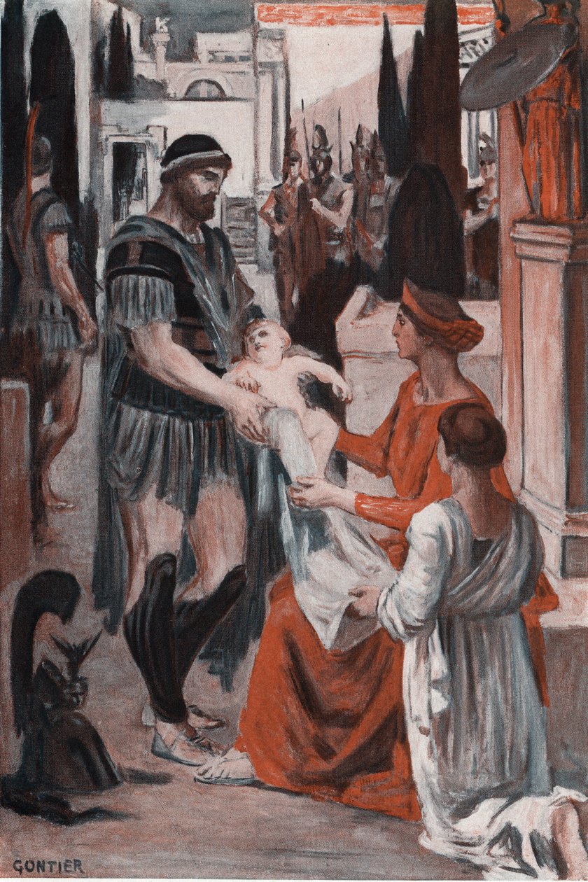 Hector és Andromaque búcsúja. Clement Gontier (1876-1918) illusztrációja Homere „The Ilias” (Omero) című művéhez. Paris, Henri Laurens alkotó: Clement Gontier