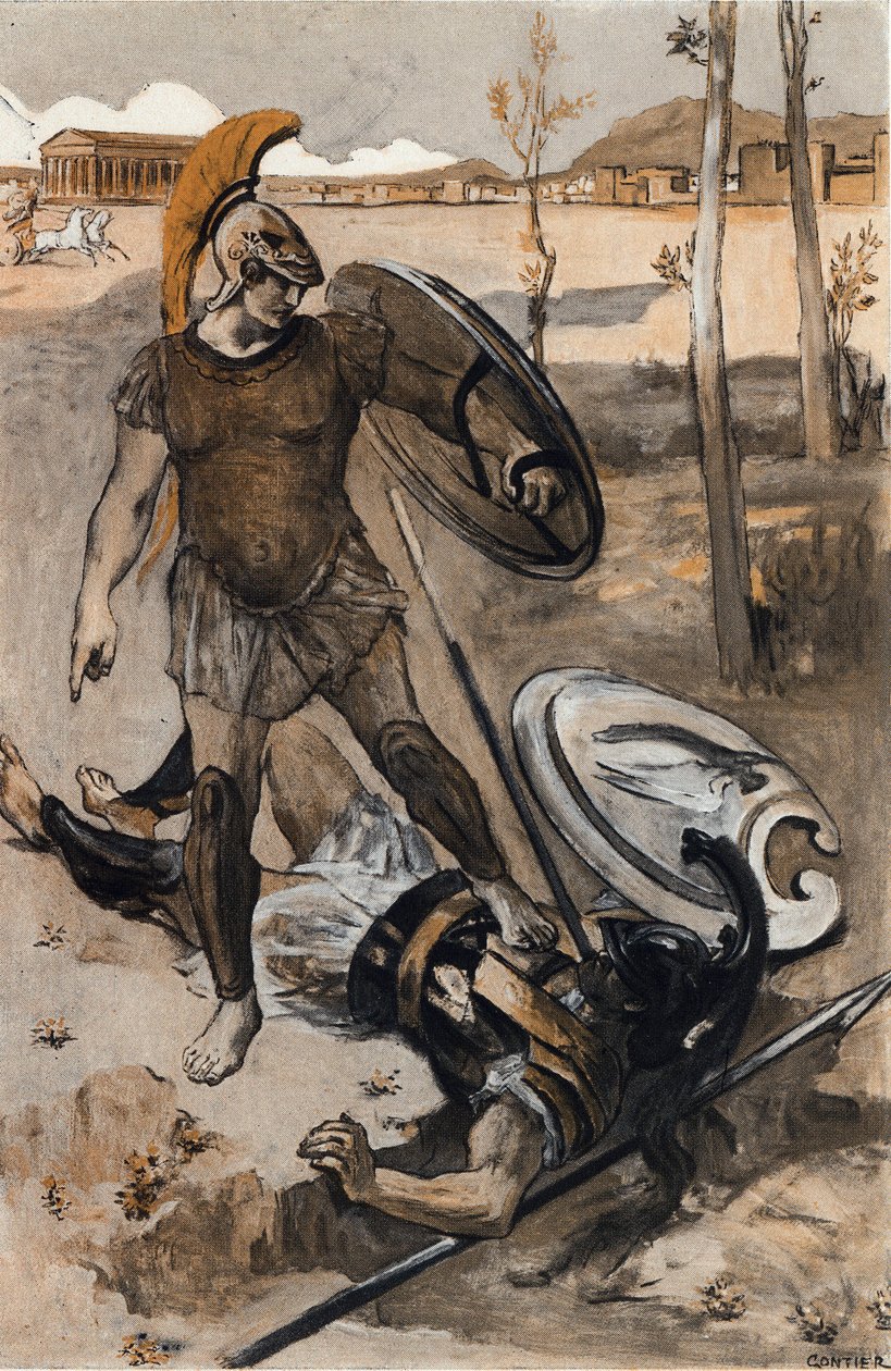 Hektor halála: Hektort Akhilleusz megöli. Clement Gontier (1876-1918) illusztrációja Homere „The Ilias” (Omero) című művéhez. Paris, Henri Laurens alkotó: Clement Gontier