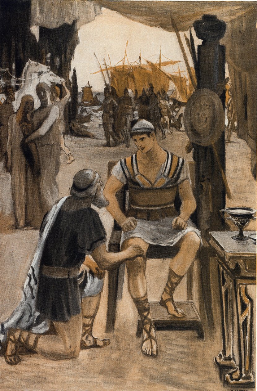 Priamosz Rachete fiának (Hektornak) Achilles testét birtokolja. Clement Gontier (1876-1918) illusztrációja Homere „The Ilias” (Omero) című művéhez. Paris, Henri Laurens alkotó: Clement Gontier