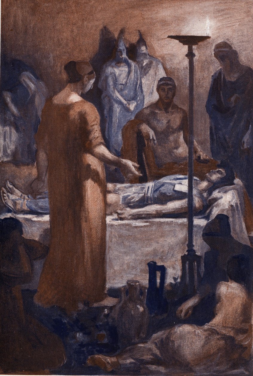 Briseis panasza (Patroklész sebei láttán). Clement Gontier (1876-1918) illusztrációja Homere „The Ilias” (Omero) című művéhez. Paris, Henri Laurens alkotó: Clement Gontier