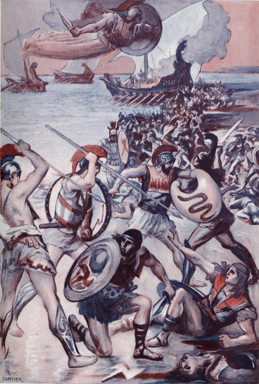 A csata Patrocles teste körül. Clement Gontier (1876-1918) illusztrációja Homere „The Ilias” (Omero) című művéhez. Paris, Henri Laurens alkotó: Clement Gontier