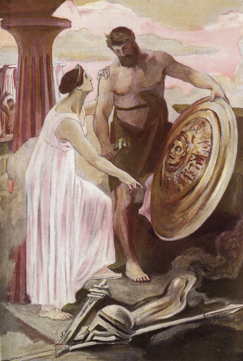 Achilles pajzsa, amelyet Vulkán alkotott. Clement Gontier (1876-1918) illusztrációja Homere „The Ilias” (Omero) című művéhez. Paris, Henri Laurens alkotó: Clement Gontier