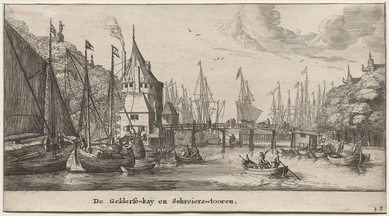 Különféle hajók és Amszterdam kilátásai (Verscheÿde Schepen en Gesichten van Amstelredam), II. rész: A Geldersche Quai és a Schreiers-torony alkotó: Clement de Jonghe