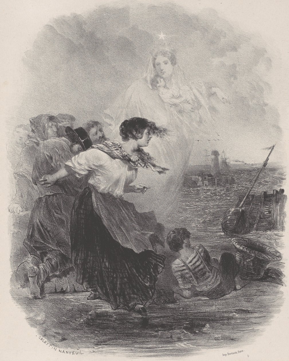 Nő a tenger mellett Madonnával, Hajóra mutat, kb. 1848-62. alkotó: Célestin Nanteuil