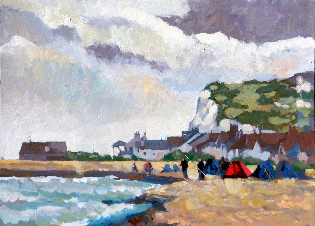 Horgászat Kingsdown White Cliffsnél, 2010 (akril a fedélzeten) alkotó: Clive Metcalfe