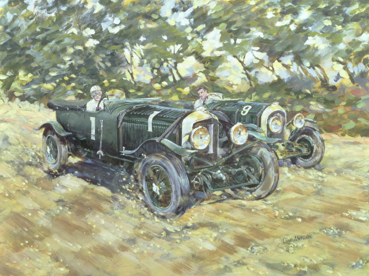 1929-es Le Mans-i győztes Bentley (akril, vászon) alkotó: Clive Metcalfe