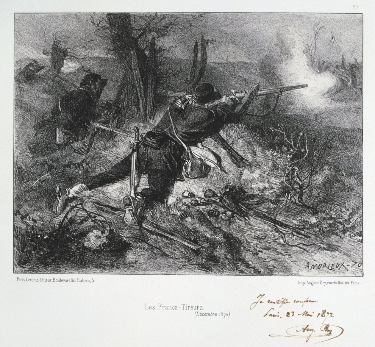 Francia-porosz háború 1870-1871: francia puskák. Clement August Andrieux litográfiáinak sorozatából a Gardes Nationalesról. alkotó: Clément Auguste Andrieux