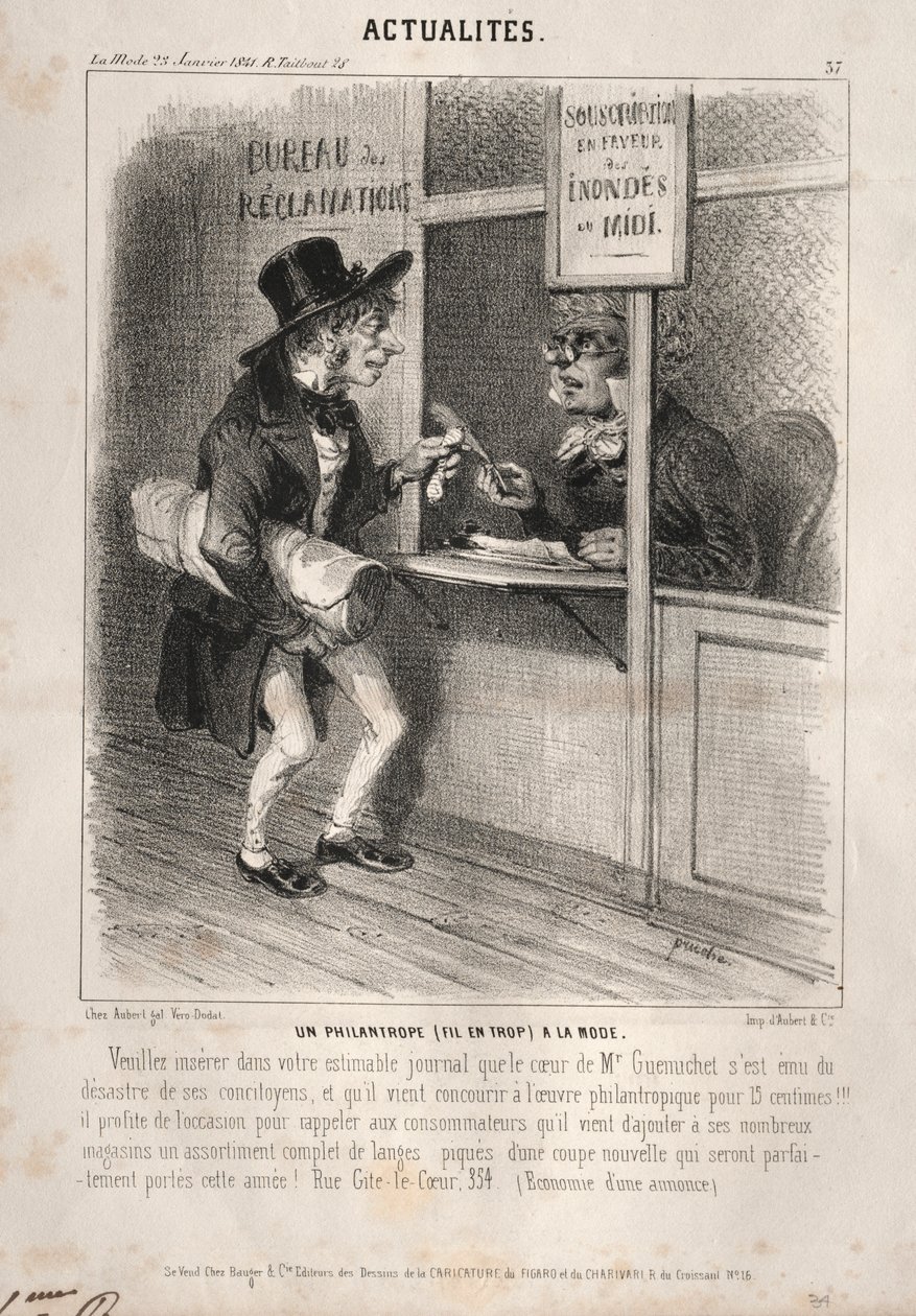 Hírek: Egy divatos filantróp, 1841. alkotó: Clémente Pruche