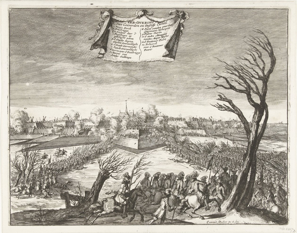 Coevorden lerohanása és elfoglalása 1672. december 30-án Coevorden és Deßelfs Casteel meghódítása (cím a tárgyon) alkotó: Coenraet Decker