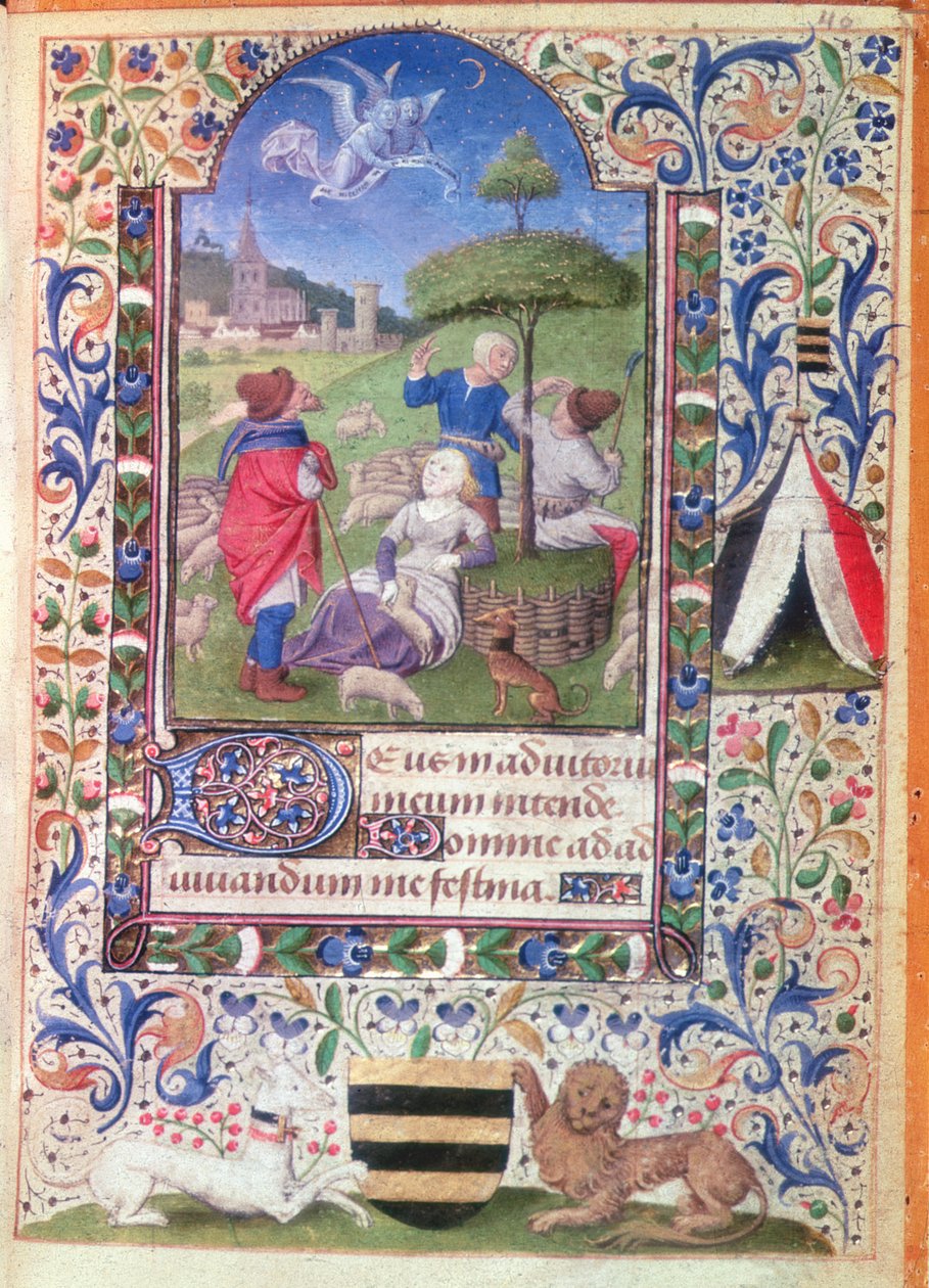 Codex 1929,f.40: Angyali üdvözlet a pásztoroknak, 1450-75 alkotó: Coeting Master