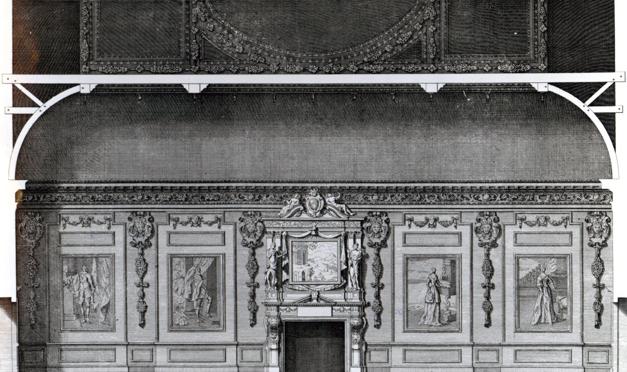 A Wiltoni Nagy Ebédlő része, Inigo Jones terve alapján, H. Hulsbergh metszetével, a „Vitruvius Britannicus”-ban, 1717 alkotó: Colen Campbell