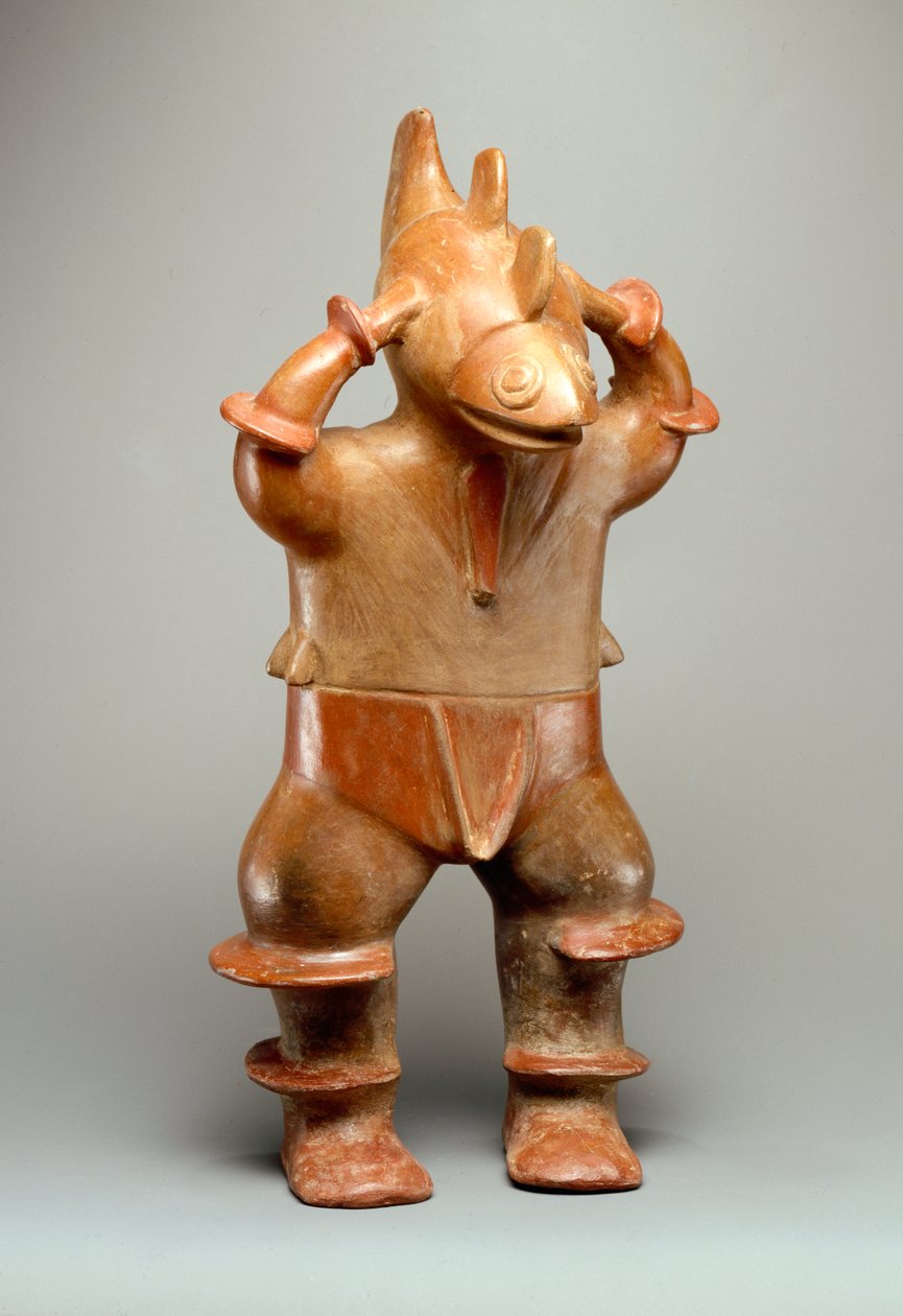 Férfi figura cápával (cserépedény) alkotó: Colima Culture