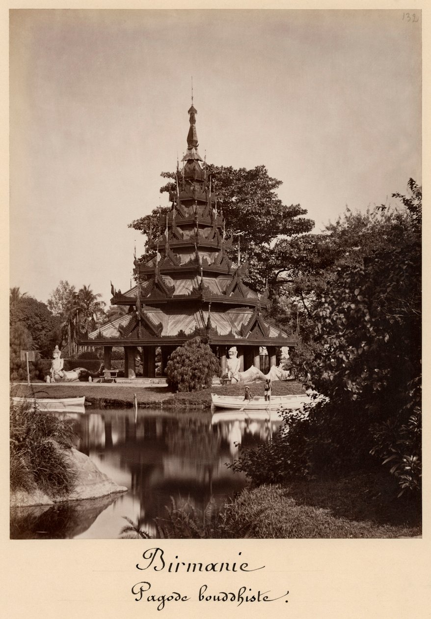 Buddhista pihenőház, Moulmein, Burma, 1875 körül (albumnyomat üvegnegatívról) alkotó: Colin Roderick Murray