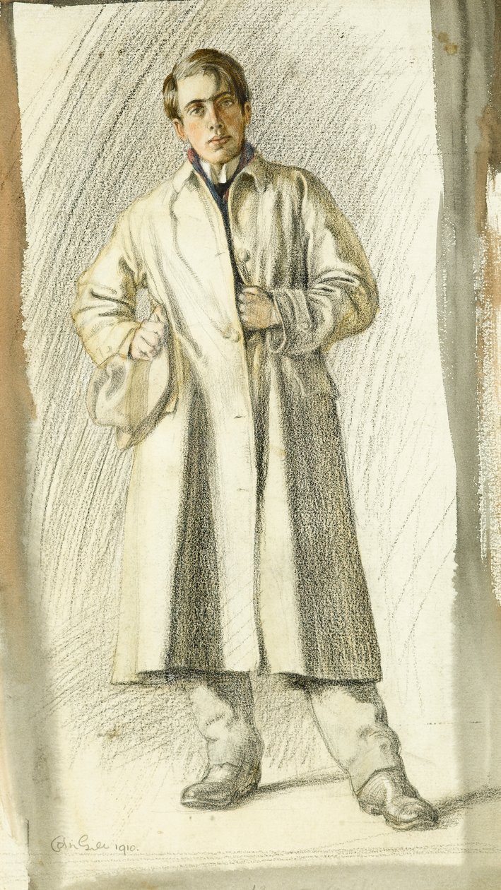 Kabátos és kalapos fiatal férfi portréja, 1910 alkotó: Colin Unwin Gill
