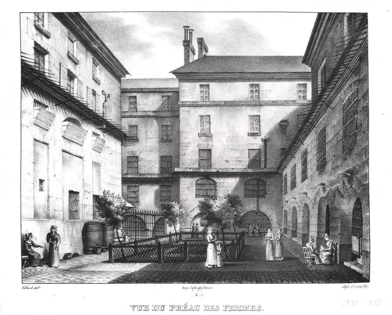 Kilátás a női udvarra a Conciergerie börtönben, metszett: Alphonse Urruty (1800-70) 1831 körül alkotó: Collard