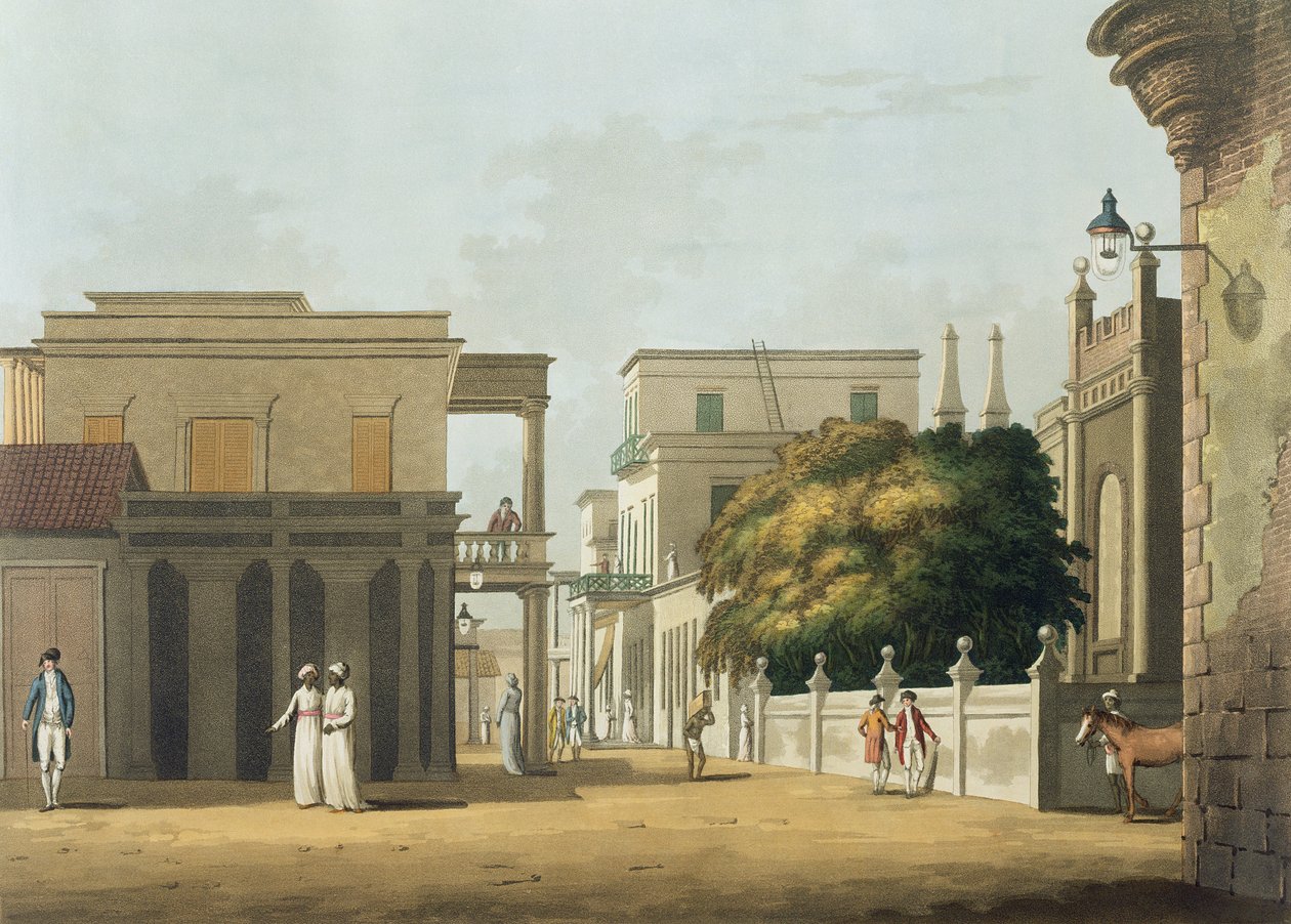 A St. Thome utca egy részének képe, Fort St. George, 12. tábla a „Twenty Four Views in Hindostan”-ból, H. Merke metszetével, pub. írta: Edward Orme (1774-1820 körül) 1804 (akvatinta) alkotó: Colonel Francis Swain Ward