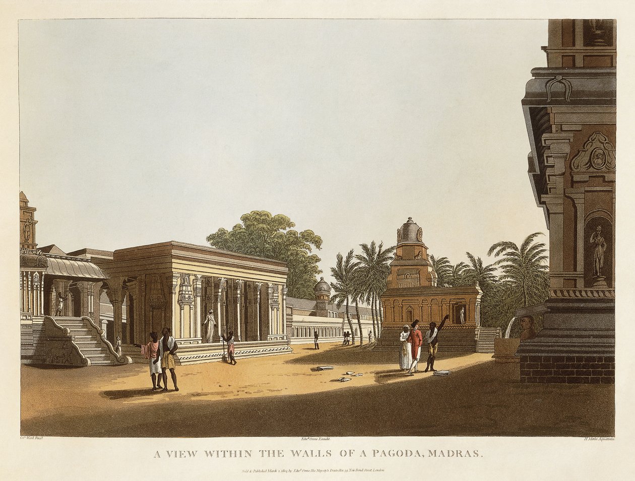 Kilátás egy pagoda falai között, Madras, "Az ókori és modern India rövid története" című művéből, Blagdon, Daniell, Ward és Hunter, 1804 alkotó: Colonel Francis Swain Ward