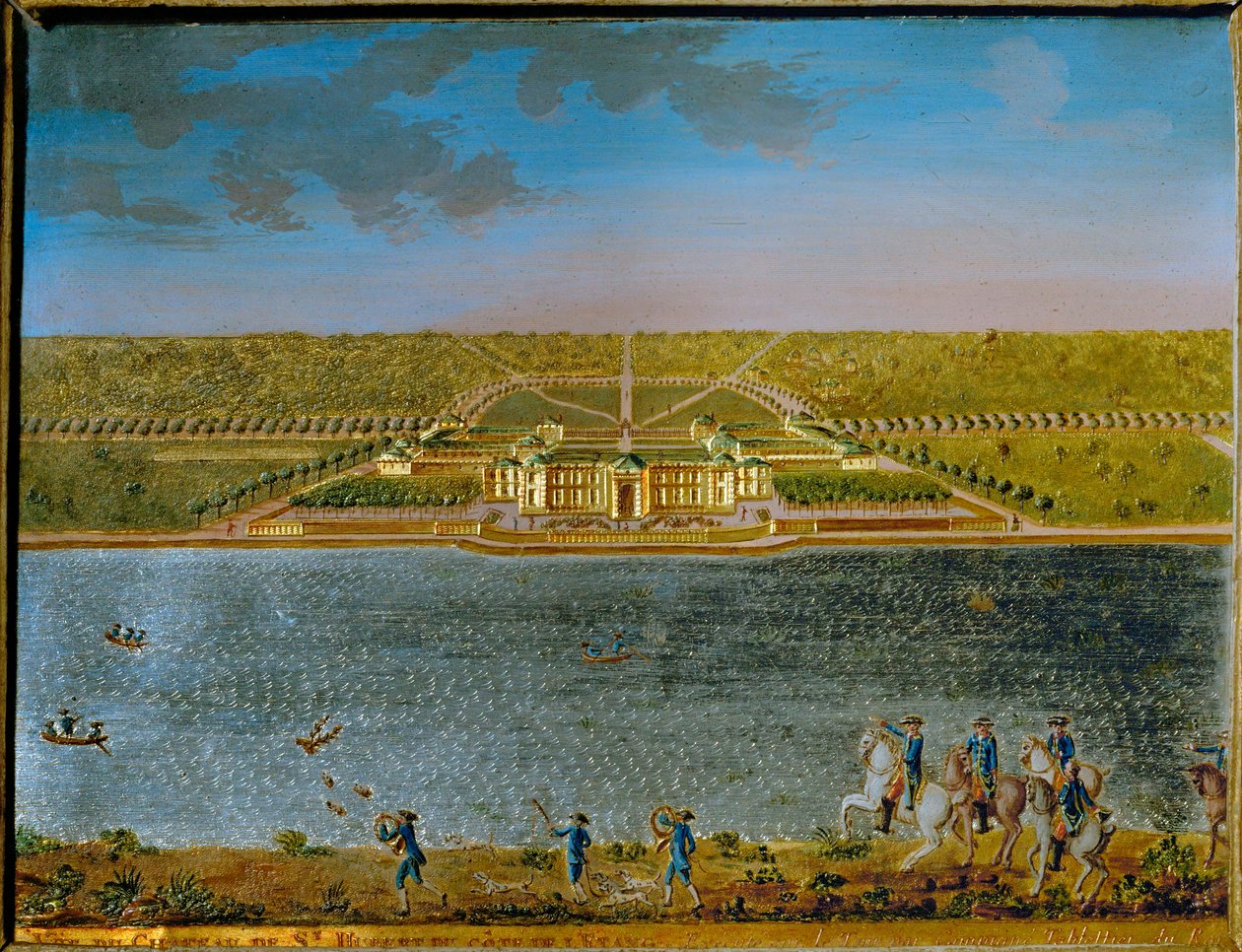 St. Hubert, XV. Lajos által épített vadászkastély Párizs közelében ... (téglalap alakú óntábla, aranyozva és gouache-ozva). alkotó: Compigne Compigne