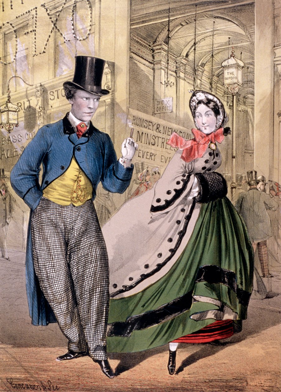 Egy hölgy és egy úriember az Oxford Music Hall bejáratánál, Oxford St, Westminster, 1860 alkotó: Concanen and Lee