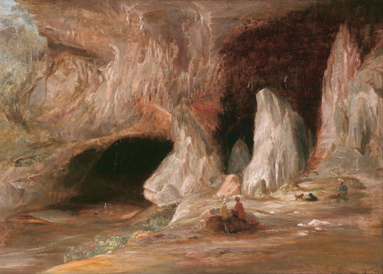 Stalagmit oszlopok a Burrangalong -barlang déli bejáratánál alkotó: Conrad Martens