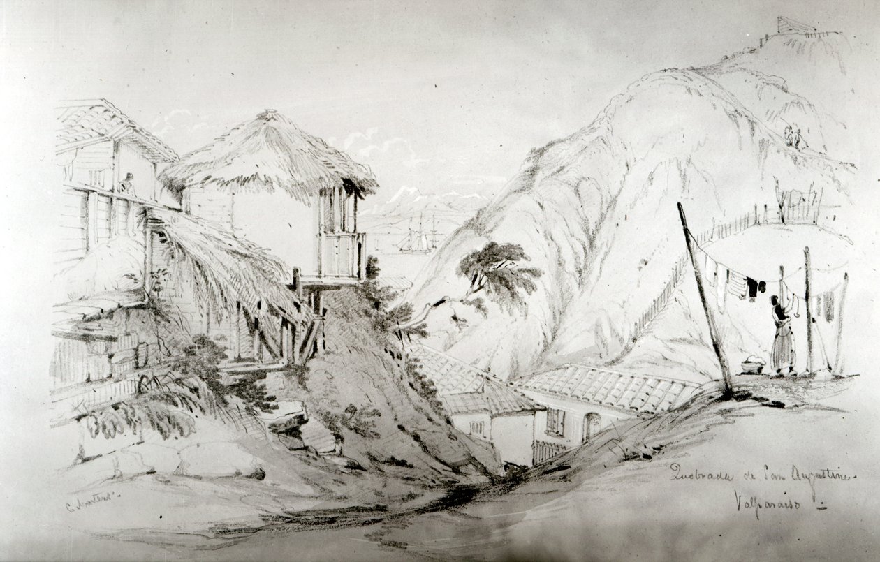 Valparaiso látképe, 1834 (ceruza és WC papíron) alkotó: Conrad Martens