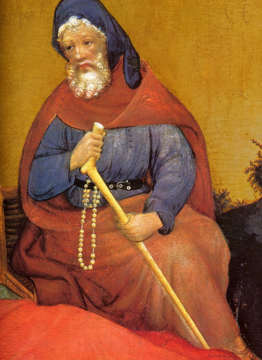 Dortmund, Marienkirche, Konrad von Soest, Marienaltar, középső panel, részlet (Josef) alkotó: Conrad von Soest