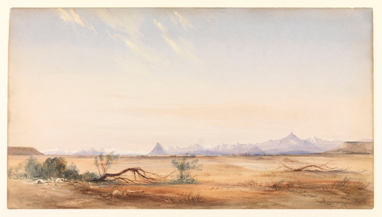 Az Andok Kordillerái, ahogyan a Mystery Plainről, Santa Cruz közelében látszik, 1878 körül (akvarell) alkotó: Conrad Martens