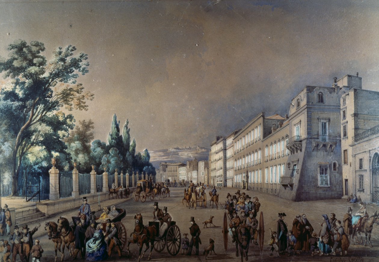 Chiaia Riviera és Villa Reale (olaj, vászon) alkotó: Consalvo Carelli