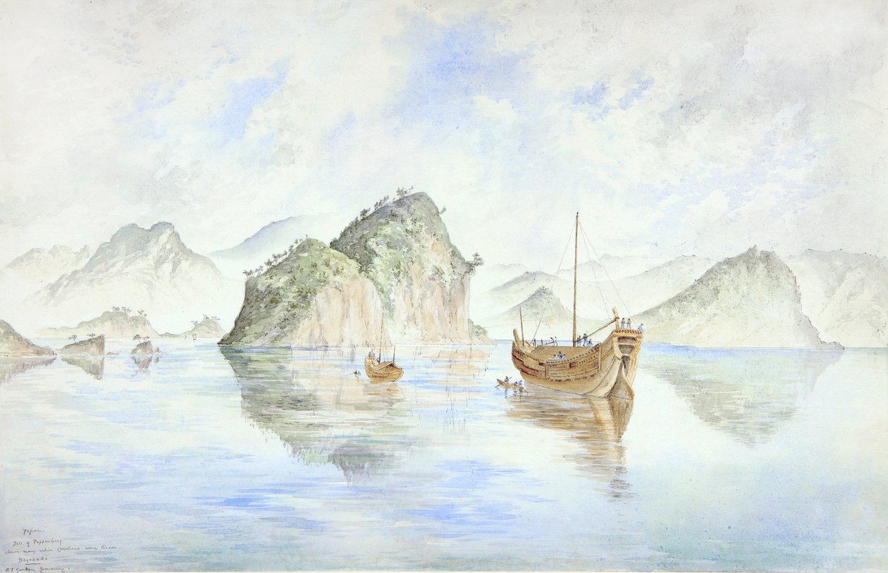 Nagaszaki, Japán: Pappenberg-sziget (akvarell) alkotó: Constance Frederica Gordon Cumming