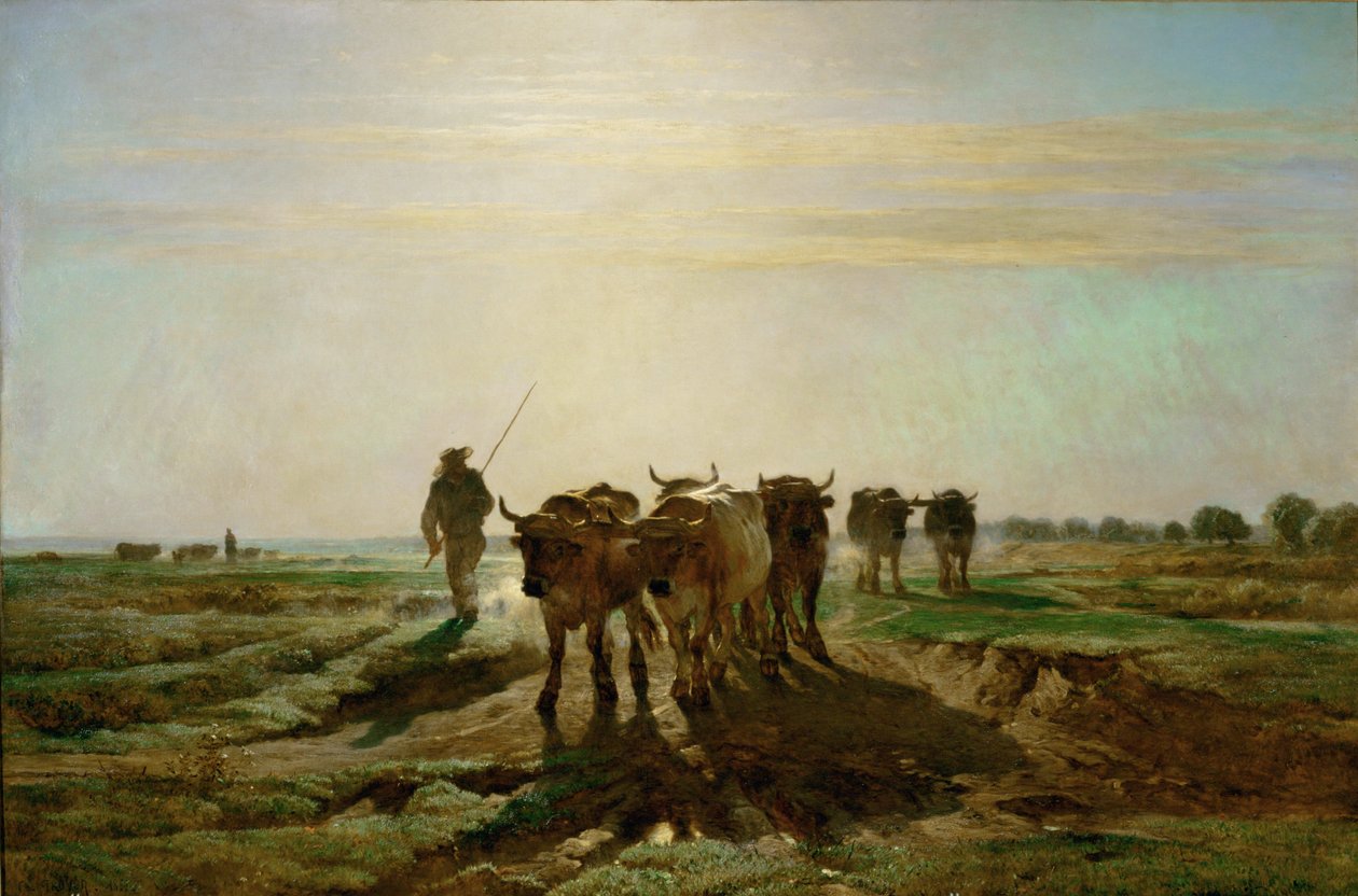 Boeufs se rendant au travail - szarvasmarhák munkába menet, reggel. 1855 ... alkotó: Constant Emile Troyon