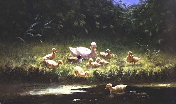 Kiskacsák a folyó partján (olaj, vászon) alkotó: Constant Artz