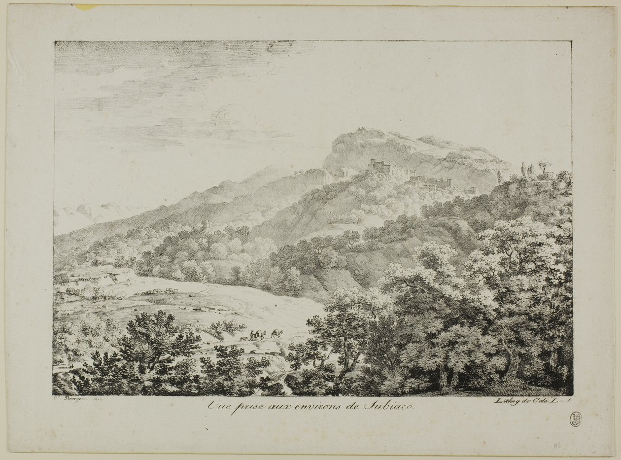 A Subiaco régiójában felvett kilátás, a Views of Italy (Nézetek Olaszországról) című kiadványból alkotó: Constant Bourgeois