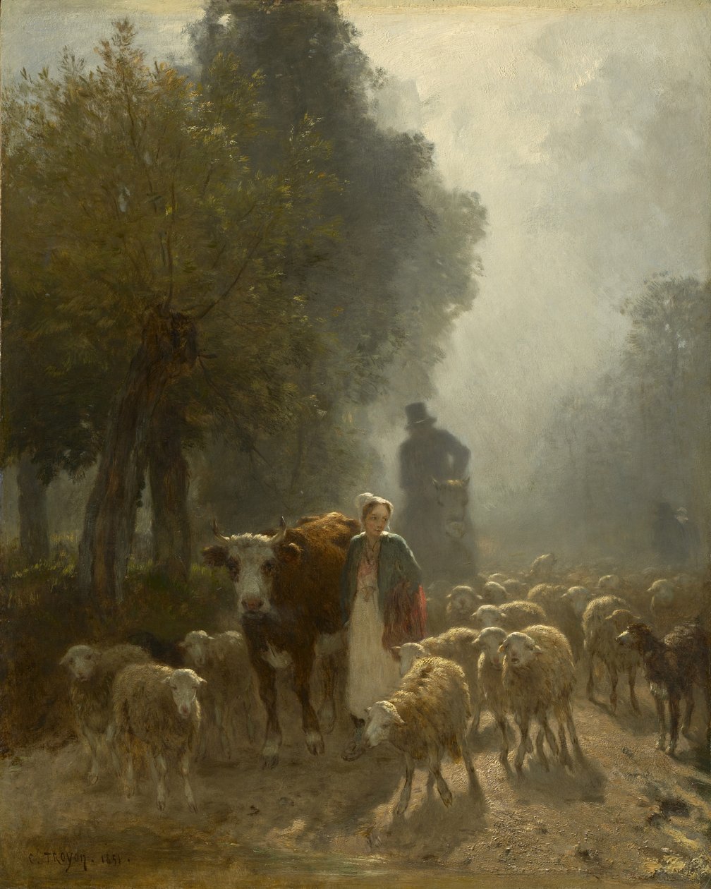 Piacra menni egy ködös reggelen, 1851 alkotó: Constant Emile Troyon
