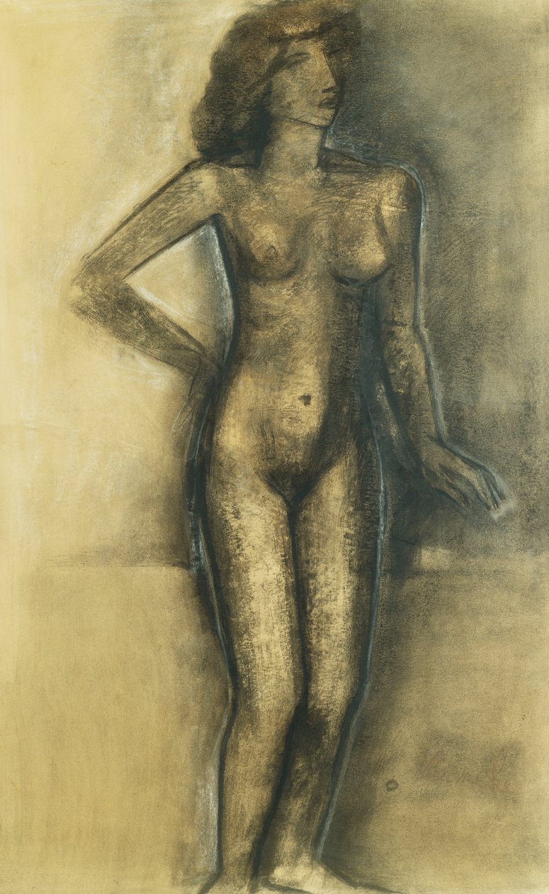 Álló akt; Nu Debout – Álló akt, 1945 körül (faszén és pasztell papíron) alkotó: Constant Permeke