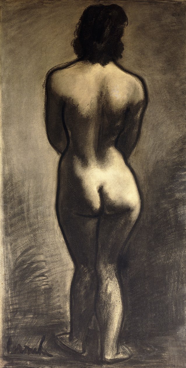Álló akt; Nu Debout – Stand Naakt, c. 1930 (fekete kréta és fekete mosás papíron) alkotó: Constant Permeke