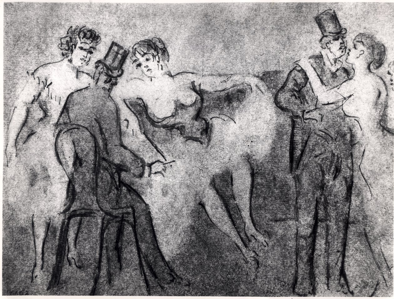 A Bordélyban, 1850 körül (toll- és tintamosás papíron) alkotó: Constantin Guys