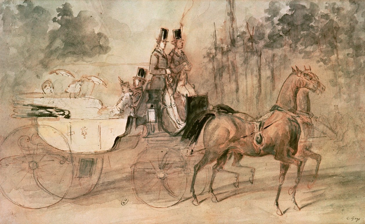 Promenade au Bois (toll és tinta és wc papírra) alkotó: Constantin Guys