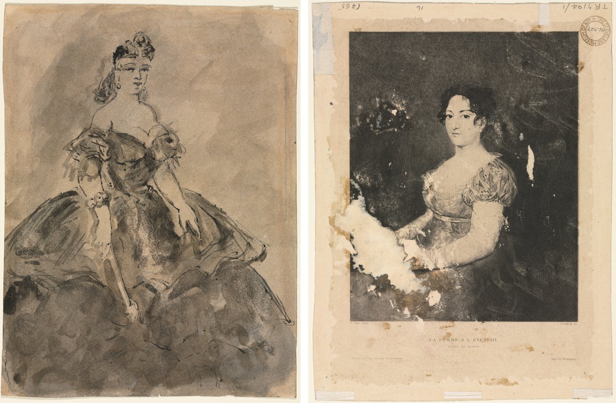 A bálon (recto); A nő legyezővel, Goya után (verso) alkotó: Constantin Guys