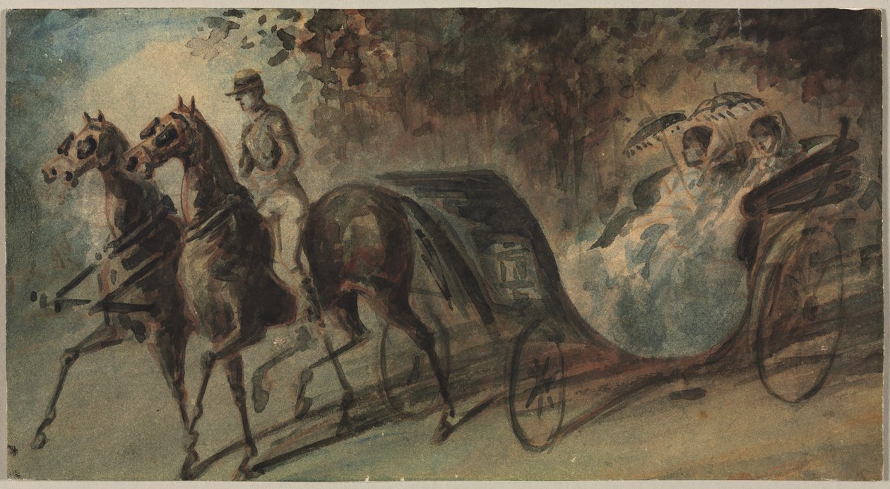 Kocsi a Bois de Boulogne-ban, 1800-as évek. alkotó: Constantin Guys