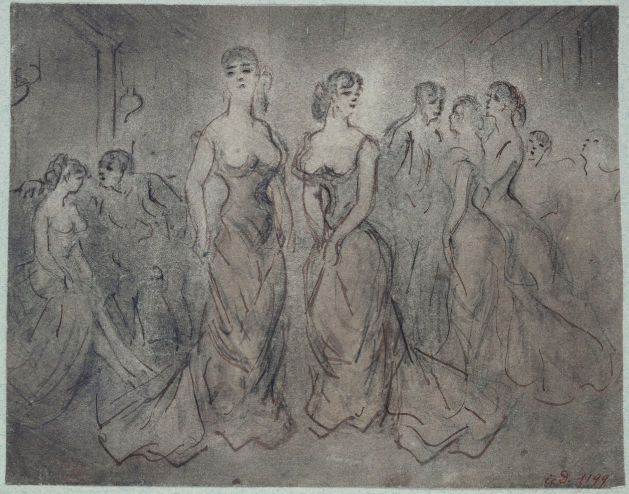 Belső jelenet egy bordélyházból, nők és férfiak, 1875 körül alkotó: Constantin Guys