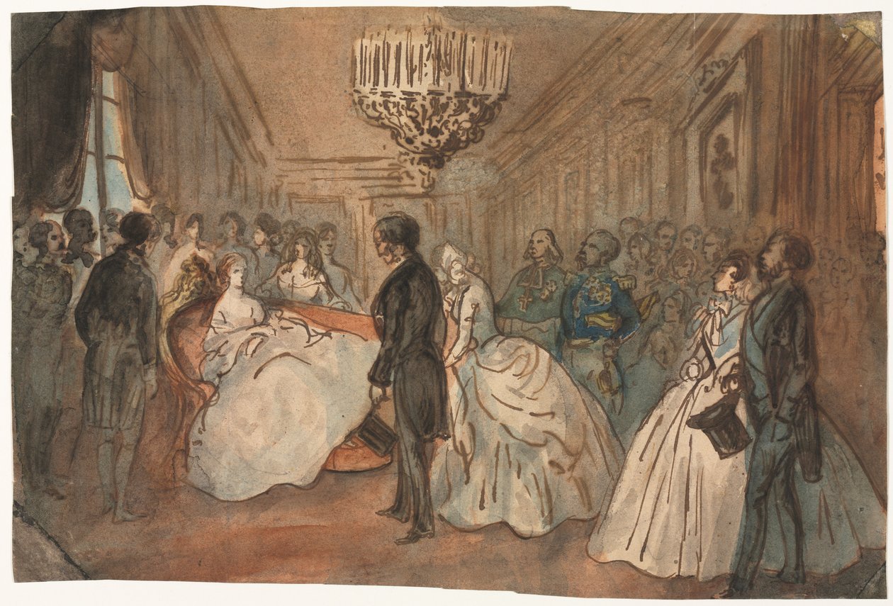 Eugenie császárné a diplomáciai testület fogadása a császári herceg születése után, 1800-as évek. alkotó: Constantin Guys